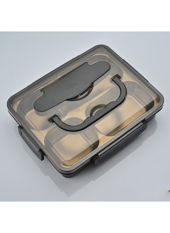Generic - 304 Stainless Steel Lunch Box Fast Food Insulation Box Office Student Sealed Lattice Lunch Box Convenient Lunch Box-Specifications:Black-Color:Large Four-square Soup Bowl With Tableware And Insulation Bag - Image 1