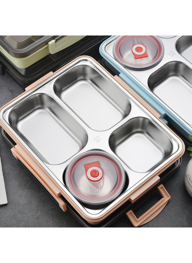 Generic - 304 Stainless Steel Lunch Box Fast Food Insulation Box Office Student Sealed Lattice Lunch Box Convenient Lunch Box-Specifications:Black-Color:Large Four-square Soup Bowl With Tableware And Insulation Bag - Image 1