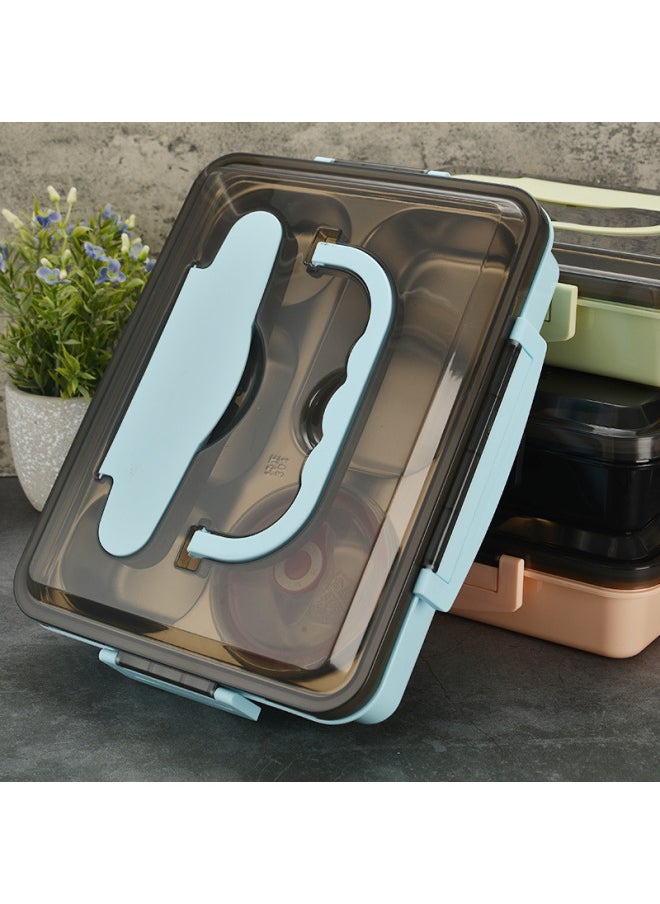 Generic - 304 Stainless Steel Lunch Box Fast Food Insulation Box Office Student Sealed Lattice Lunch Box Convenient Lunch Box-Specifications:Black-Color:Large Four-square Soup Bowl With Tableware And Insulation Bag - Image 1