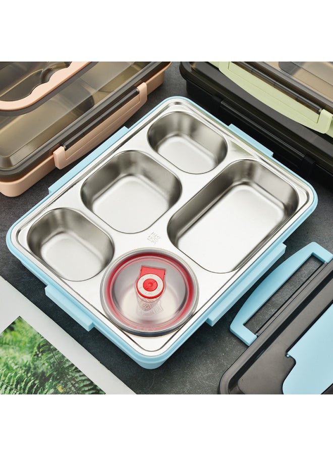 Generic - 304 Stainless Steel Lunch Box Fast Food Insulation Box Office Student Sealed Lattice Lunch Box Convenient Lunch Box-Specifications:Black-Color:Large Four-square Soup Bowl With Tableware And Insulation Bag - Image 1