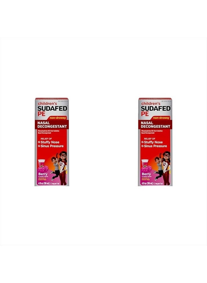 Sudafed Children's PE Nasal Decongestant, Liquid Cold Relief Medicine with Phenylephrine HCl, Alcohol Free and Sugar-Free, Berry-Flavored, 4 fl. oz - Image 1