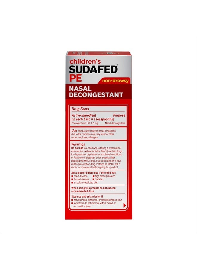 Sudafed Children's PE Nasal Decongestant, Liquid Cold Relief Medicine with Phenylephrine HCl, Alcohol Free and Sugar-Free, Berry-Flavored, 4 fl. oz - Image 5