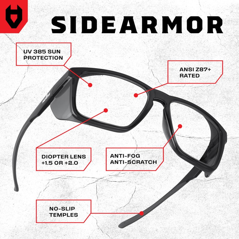 NoCry ANSI Z87.1 Safety Glasses with Readers 1.5 with Anti Fog & Anti Scratch Coating â€” Full Lens Safety Reading Glasses for Men & Women â€” Protective Eyewear with Side Shields and 100% UV Protection - Image 2