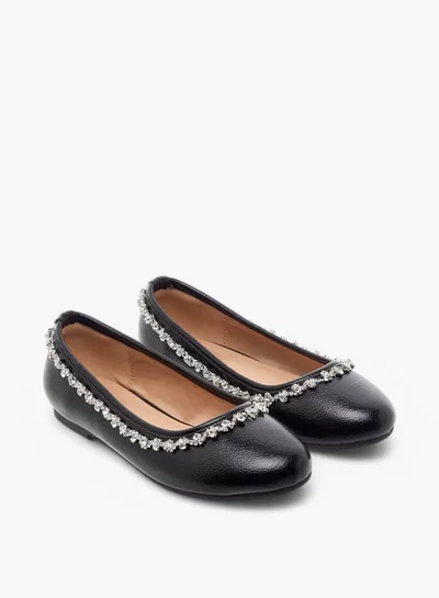 Celeste Girls' Rhinestone Embellished Slip-On Ballerina Shoes