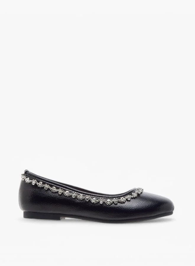 Celeste Girls' Rhinestone Embellished Slip-On Ballerina Shoes