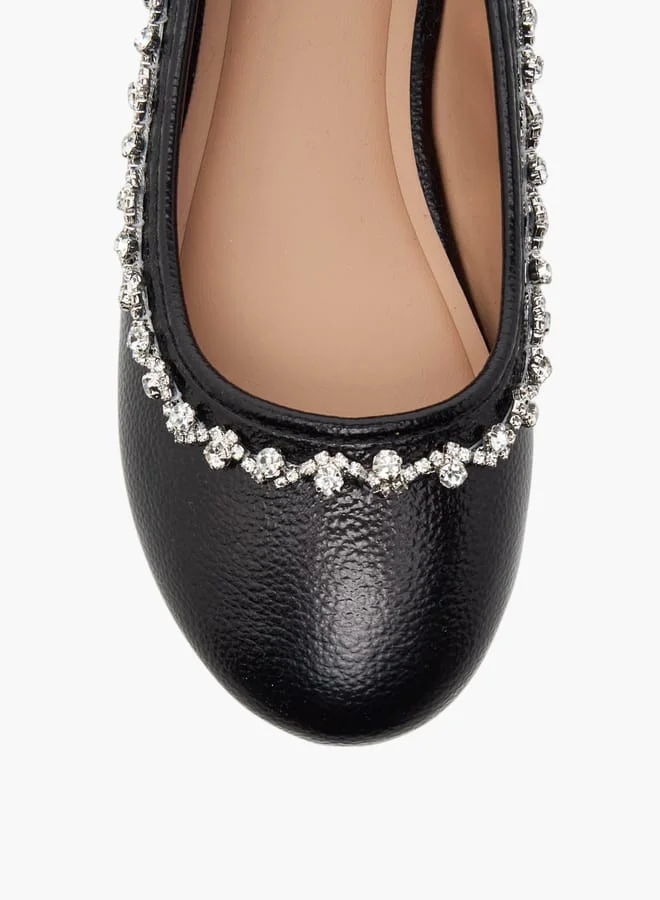 Celeste Girls' Rhinestone Embellished Slip-On Ballerina Shoes