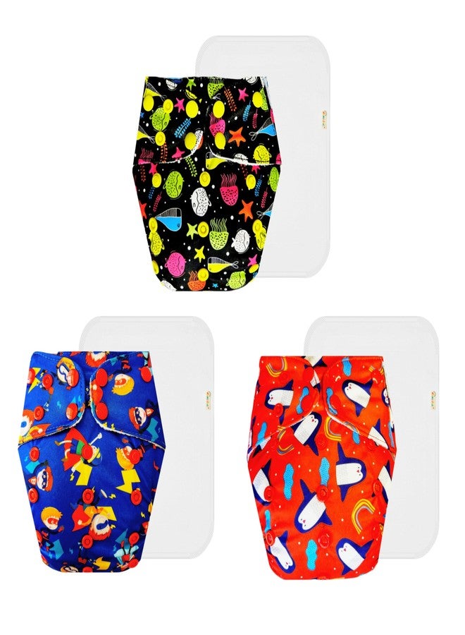 Dumbledo Premium Cloth Diaper with Cotton Insert (Pack of 3) | Hypoallergenic | Leakproof | Adjustable Snaps | Worry-Free Diapering | 3 Months - 3 Years | Unisex Baby - Image 1