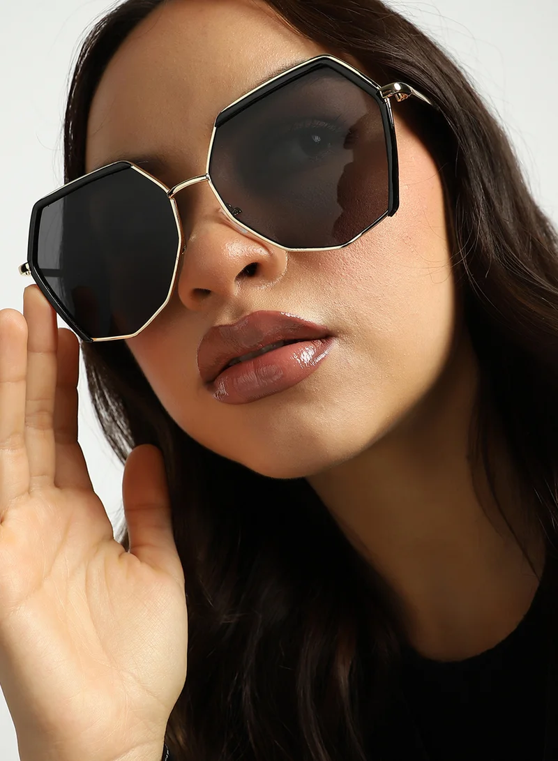 Haute Sauce  Gold & Black Hexagonal Sunglass  | Best Price UAE