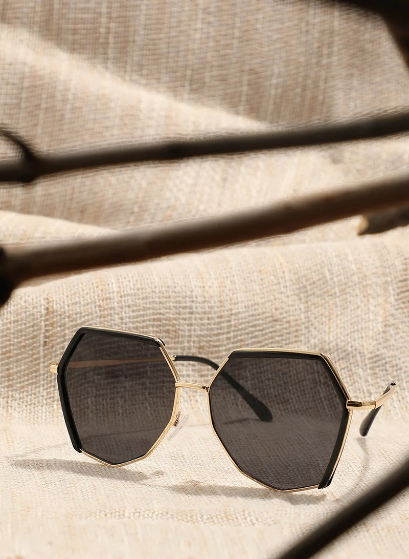 Haute Sauce Gold & Black Hexagonal Sunglass