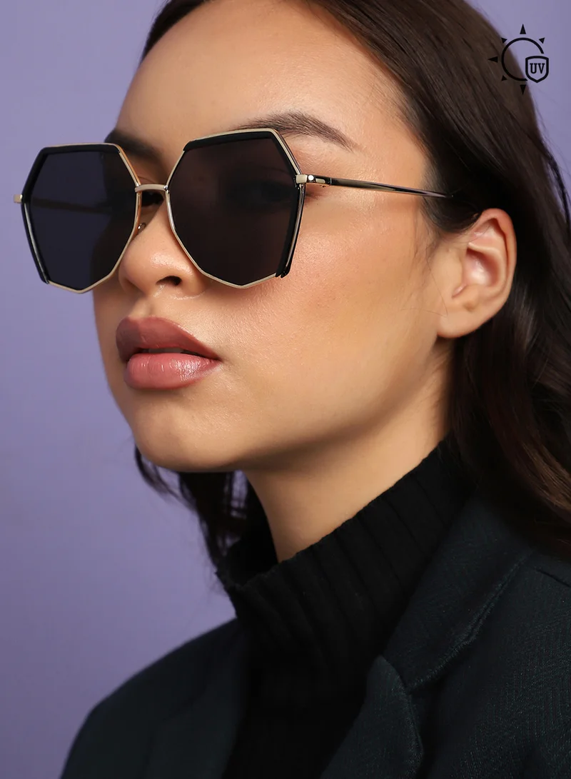Haute Sauce Gold & Black Hexagonal Sunglass
