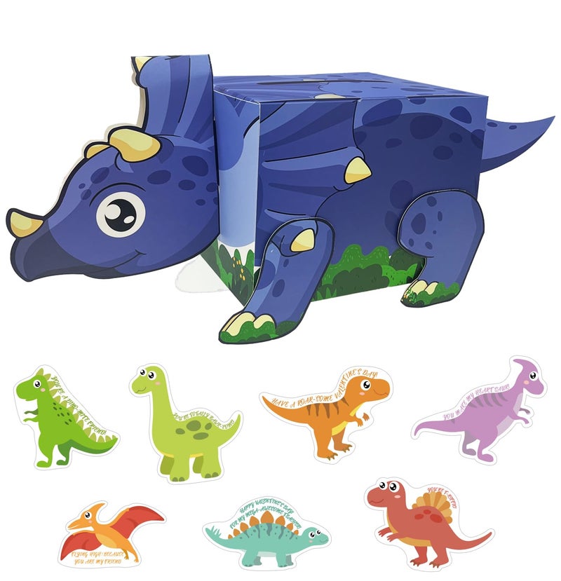 HEIPINIUYE Valentines Card for Kids 3D Dinosaur Valentines Day Box for Kids Classroom School Gift Exchange Party Triceratops Valentine Mailbox with 30 Dinosaur Cards and 5 Teacher Cards - Image 1