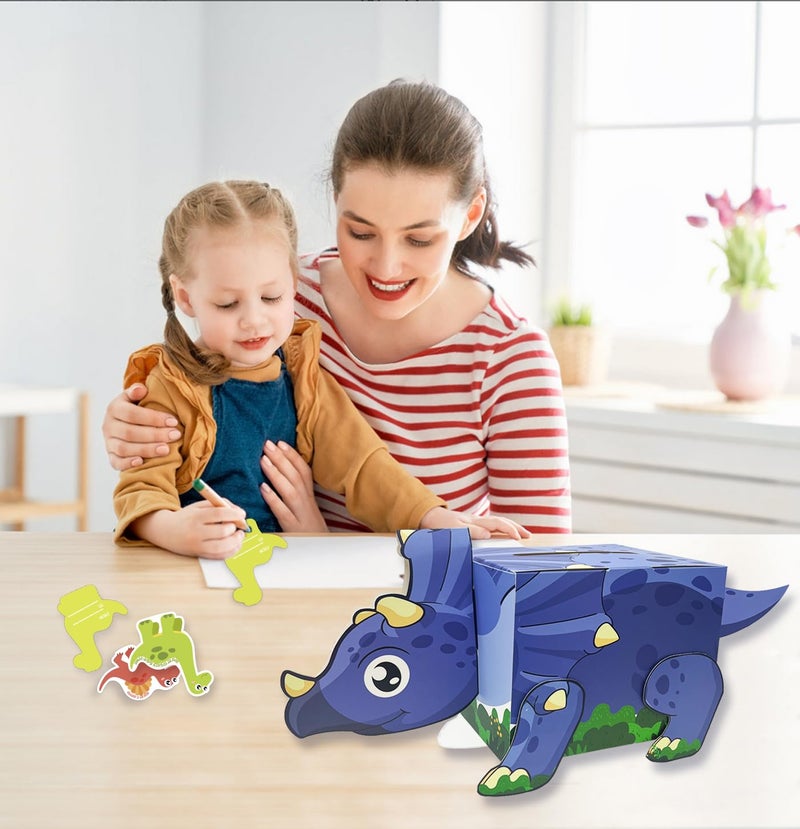 HEIPINIUYE Valentines Card for Kids 3D Dinosaur Valentines Day Box for Kids Classroom School Gift Exchange Party Triceratops Valentine Mailbox with 30 Dinosaur Cards and 5 Teacher Cards - Image 5