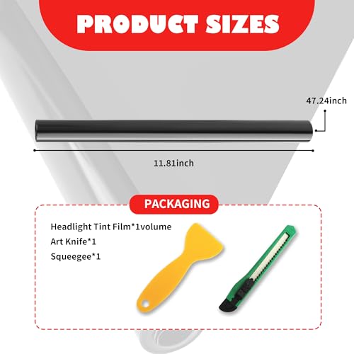 KIFIDAN 12×47 Inch Car Headlight Tint Film,Self-Adhesive Tail Light Tint Film Kit with Squeegee & Cutter,Universal Taillight Tints Films Automotive Exterior Accessories for Car Fog (Gloss Black) - Image 2