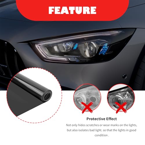 KIFIDAN 12×47 Inch Car Headlight Tint Film,Self-Adhesive Tail Light Tint Film Kit with Squeegee & Cutter,Universal Taillight Tints Films Automotive Exterior Accessories for Car Fog (Gloss Black) - Image 5