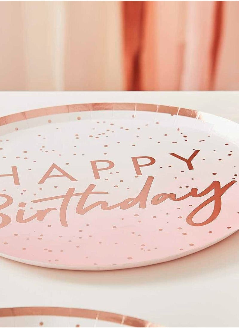 Ginger Ray Happy Birthday Rose Gold Plate - Pack of 8 - Image 2