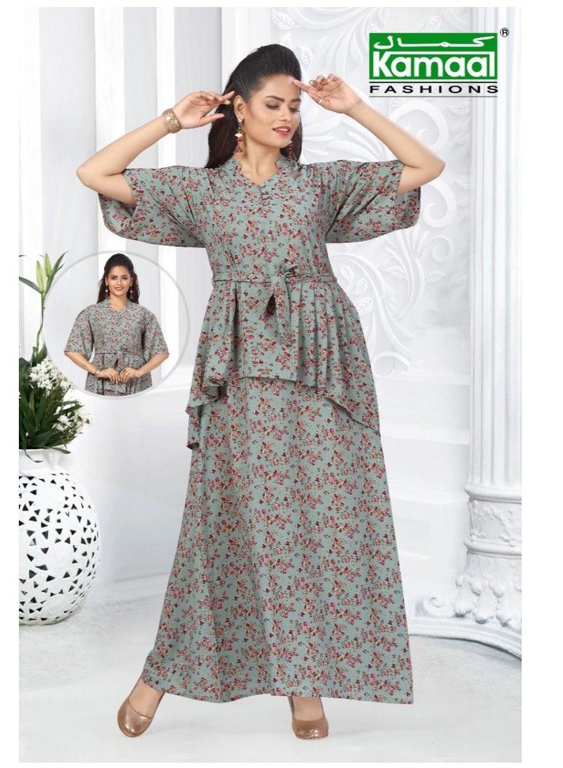 KAMAAL FASHIONS Floral Print Chinese collared v neck dress 