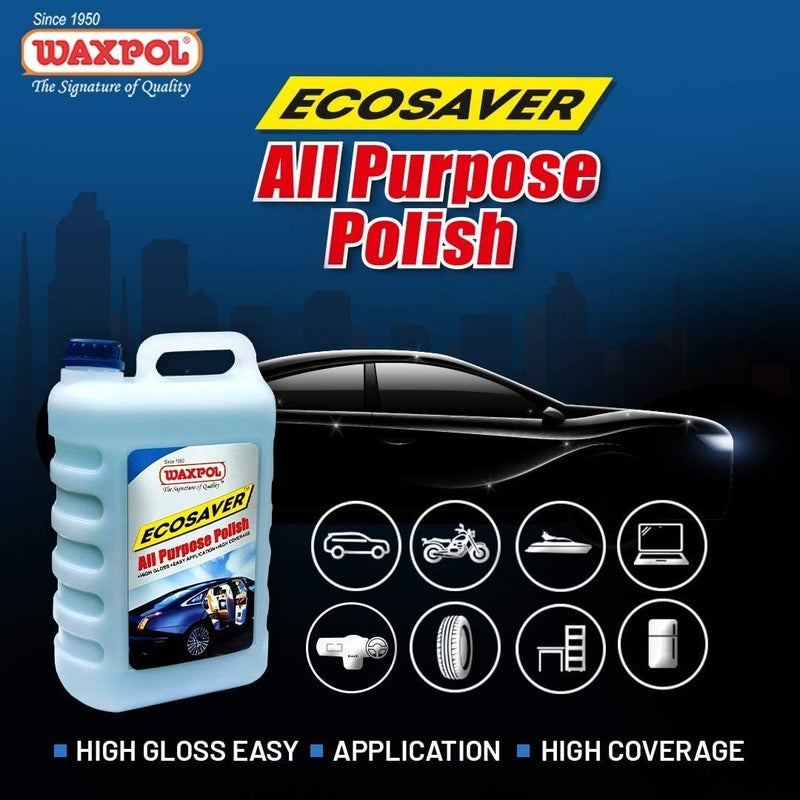 Waxpol Ecosaver All Purpose Polish 1L with Microfiber & Sponge for Multi Surfaces Car, Bike, Vinyl, Dashboard, Tyre, Rubber, Plastic, Leather - Image 3