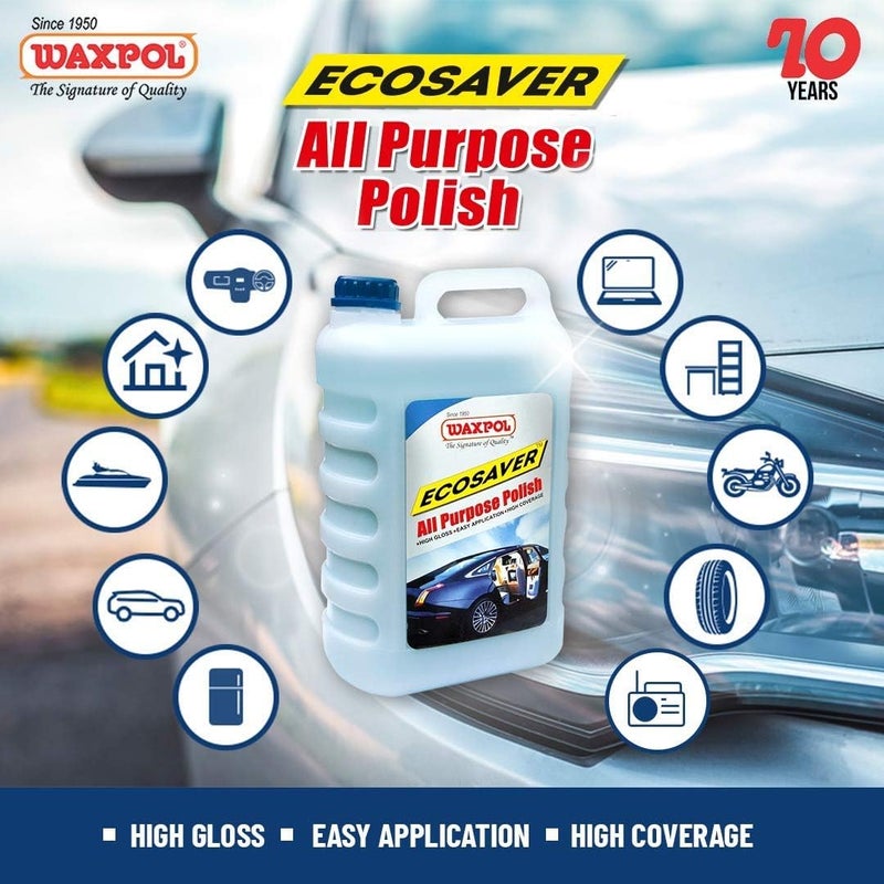 Waxpol Ecosaver All Purpose Polish 1L with Microfiber & Sponge for Multi Surfaces Car, Bike, Vinyl, Dashboard, Tyre, Rubber, Plastic, Leather - Image 2