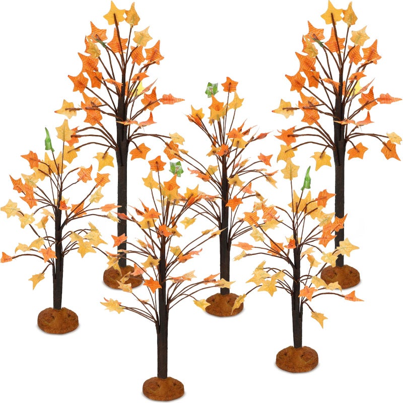 Ysleen 6 Pieces Mini Decor Maple Trees Small Holiday Branch Village Artificial Displays Tree for House Garden Festival Decorations 3 Sizes