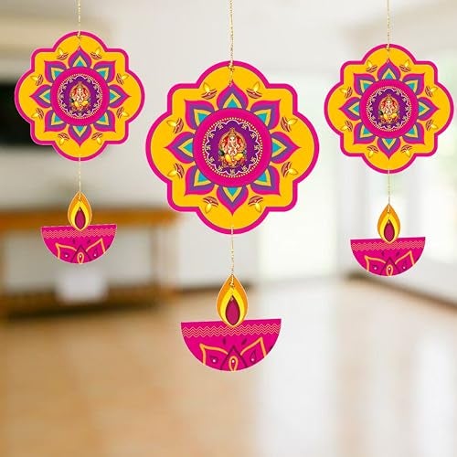 TOYXE Happy Diwali Ganesh Printed with Hanging Deepak Paper Decoration Items for Office Shops Home Decotation Pack of 5 Pcs - Image 1