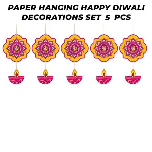 TOYXE Happy Diwali Ganesh Printed with Hanging Deepak Paper Decoration Items for Office Shops Home Decotation Pack of 5 Pcs - Image 2