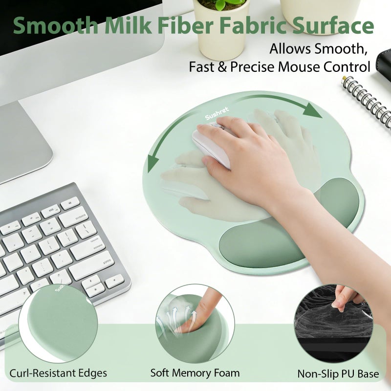 Sushret Mouse Pad and Keyboard Wrist Rest, 3-in-1 Gel Memory Foam Ergonomic Mouse Pad with Wrist Rest Set,Gaming Mousepad Arm Cushion Support for Computer Office Desk Accessories Cute Setup,Sage Green - Image 3
