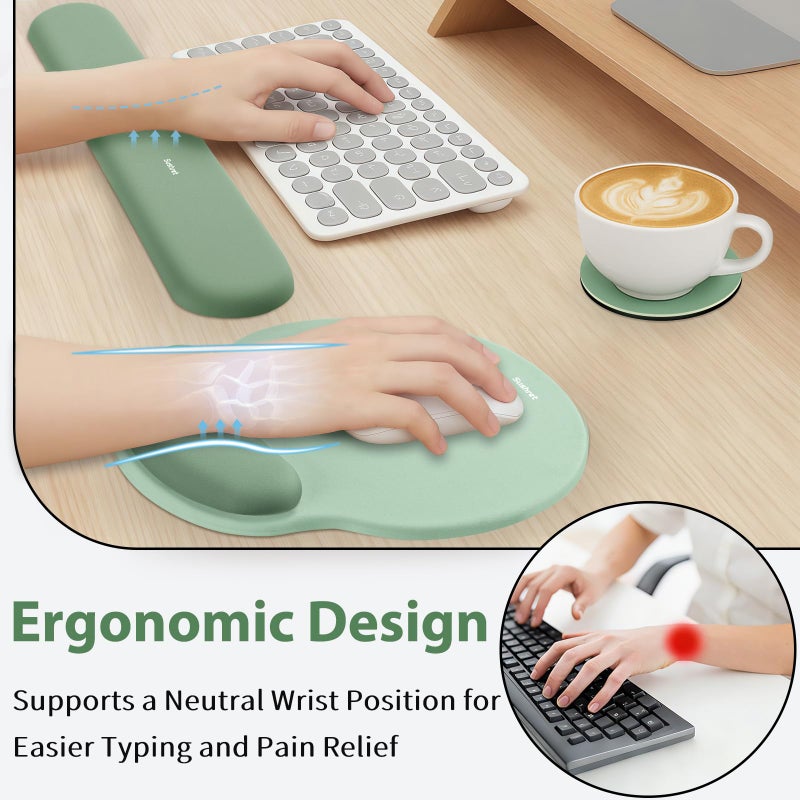 Sushret Mouse Pad and Keyboard Wrist Rest, 3-in-1 Gel Memory Foam Ergonomic Mouse Pad with Wrist Rest Set,Gaming Mousepad Arm Cushion Support for Computer Office Desk Accessories Cute Setup,Sage Green - Image 2