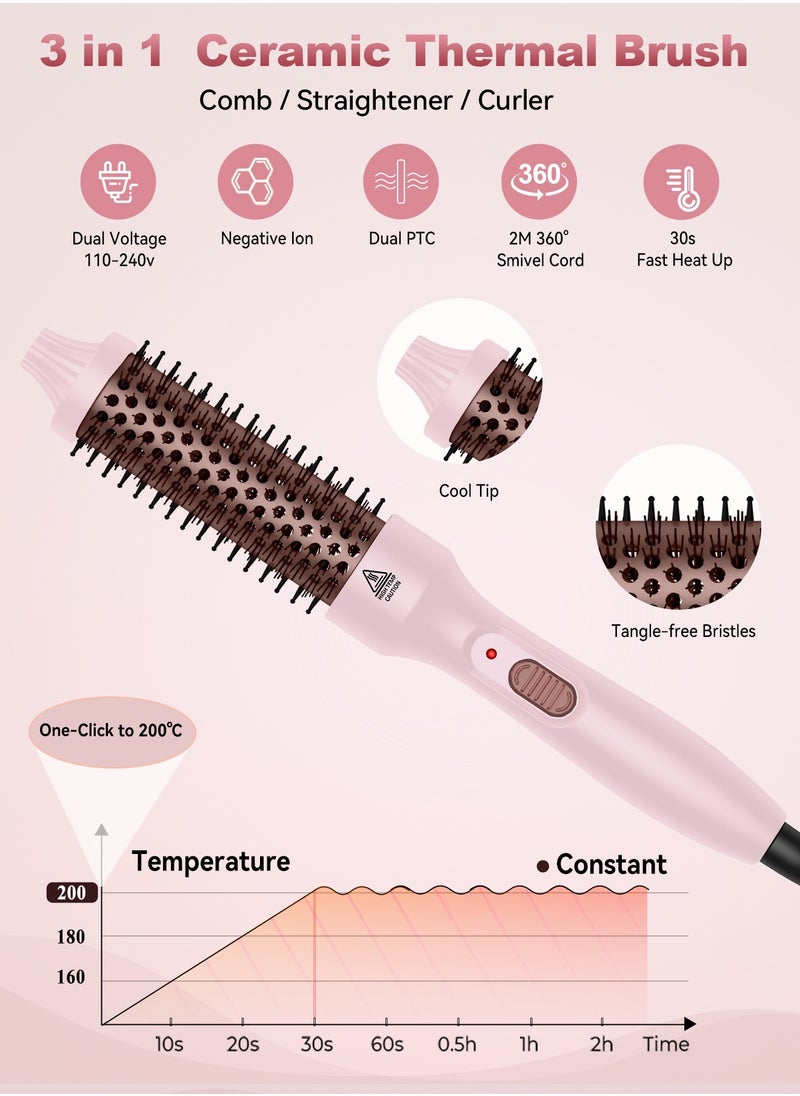 DOSCHER Thermal Brush, 32mm Heated Curling Brush for Perfect straight hair & Voluminous Curls - Dual Voltage, 30s Fast Heating, Ceramic Tourmaline Ionic Technology  - Image 4