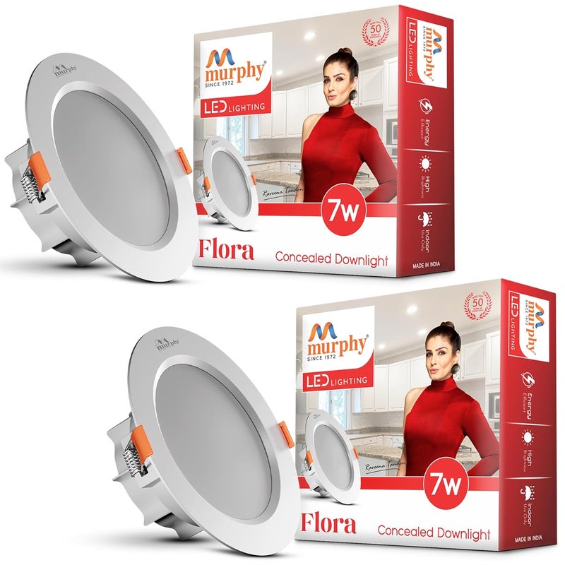 MURPHY Flora 7W LED Down Light, Cool White Light, Round, Pack of 2, Recessed Ceiling LED Light, Suited for 3 inch Junction Box (2 Years Warranty) - Image 1