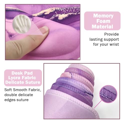 Yunoble 4-in-1 Gaming Mouse Pad Wrist Support Set，Desk Pad + Mouse Pad with Wrist Rest + Keyboard Wrist Rest + Coaster, Ergonomic Design for Home Office Study Game - Purple - Image 5