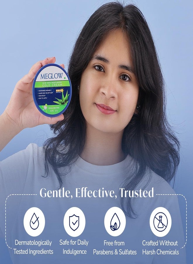 Meglow Aloe Vera Moisturizing Cold Cream | Deep Hydration & Winter Care | Enriched with Cucumber Extracts & Aloe vera for Soft, Nourished & Protected Skin Pack of 3 (125g each) - Image 2