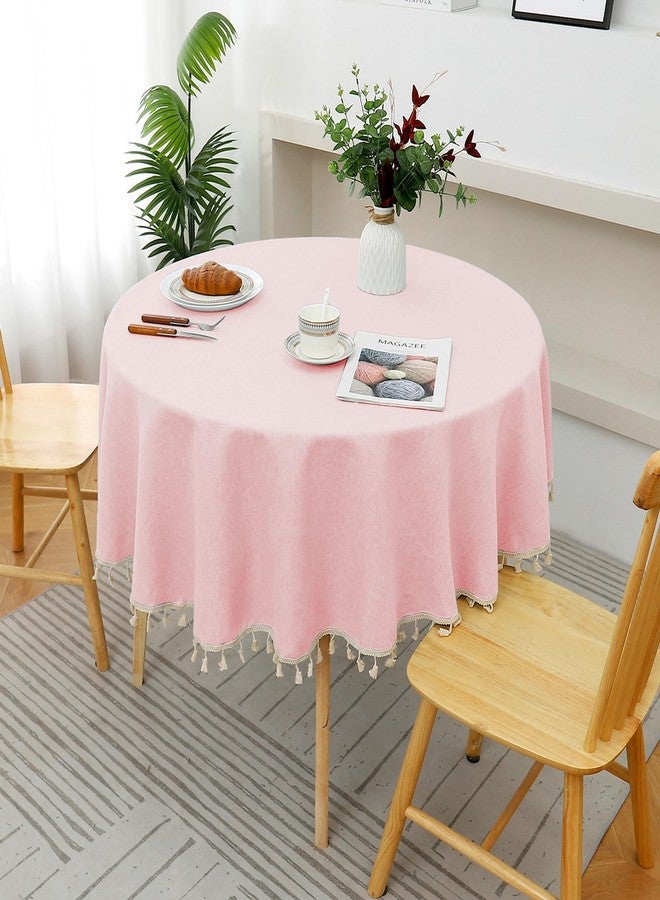 Fhberni Waterproof & Spill Proof Pink Round Tablecloth - Wrinkle Free Polyester, Solid Color with Tassels Reusable Table Cover for Kitchen Dining Decor(Pink, Round-70) - Image 4