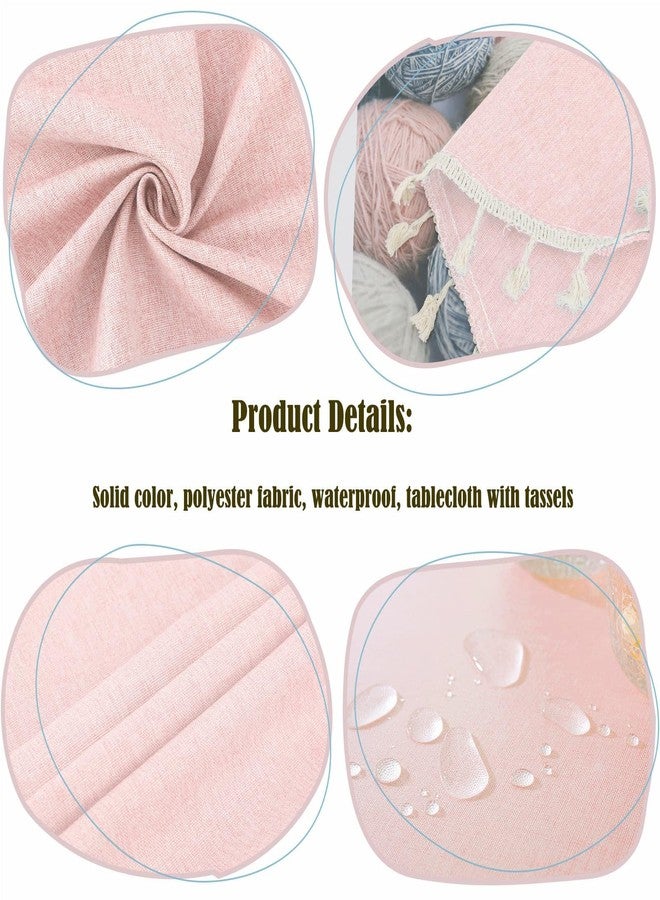 Fhberni Waterproof & Spill Proof Pink Round Tablecloth - Wrinkle Free Polyester, Solid Color with Tassels Reusable Table Cover for Kitchen Dining Decor(Pink, Round-70) - Image 2