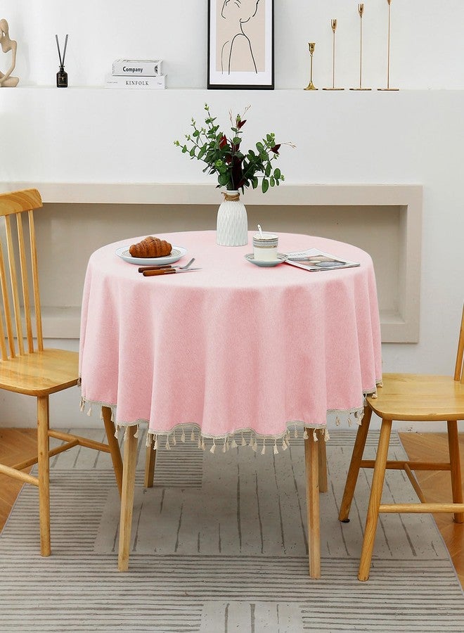 Fhberni Waterproof & Spill Proof Pink Round Tablecloth - Wrinkle Free Polyester, Solid Color with Tassels Reusable Table Cover for Kitchen Dining Decor(Pink, Round-70) - Image 5
