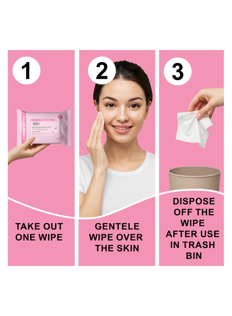 All day wipes All Day Makeup Removing Wet Wipes - 25 Count Effortlessly remove makeup, dirt, and impurities with our All Day Makeup Removing Wipes. that gently and effectively cleanse your skin. ( Pack of 4) - Image 2