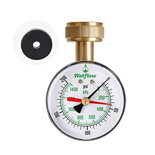Watflow 2-1/2" Water Pressure Test Gauge, Garden Hose Pressure Gauge, House Water Pressure Gauge, 3/4" Female Hose Thread, 0-200 psi/kpa with Drag Pointer - Image 1