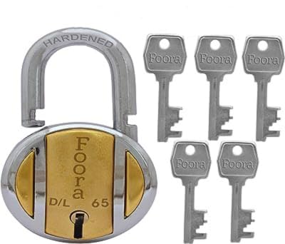 Foora 65mm Brass Padlock | Hardened Shackle & Metal Body with 5 Keys | Double Locking Mechanism | 8 Steel Levers | Ideal for Home, Door, Gate, and Shutter Locks | Silver Finish | Made in India - Image 1