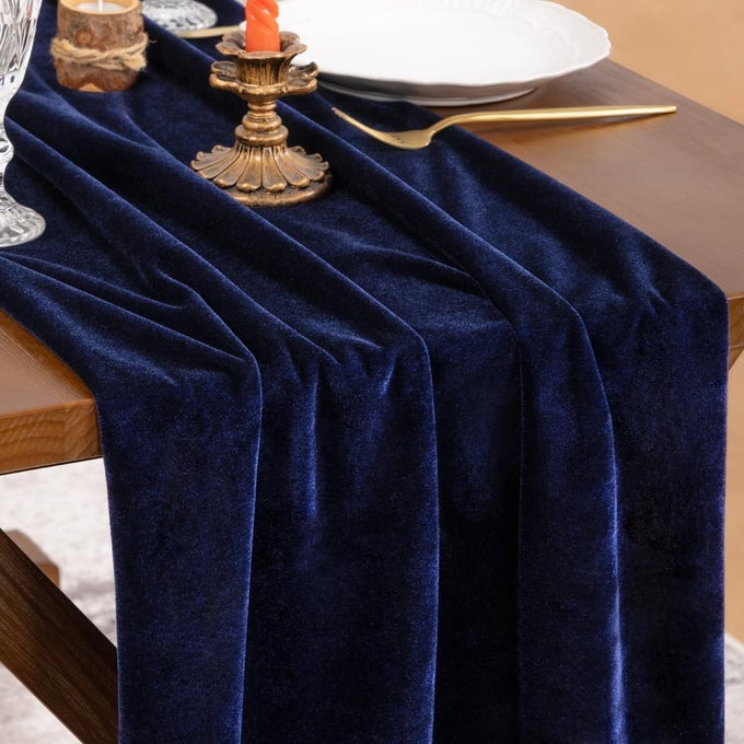 4PCS NAVY BLUE VELVET TABLE RUNNER CHRISTMAS CLOTH DECOR 20 X 120 INCHES 10FT FABRIC LUXURIOUS THANKSGIVING WEDDING RUNNER FOR NEW YEAR BRIDAL SHOWER