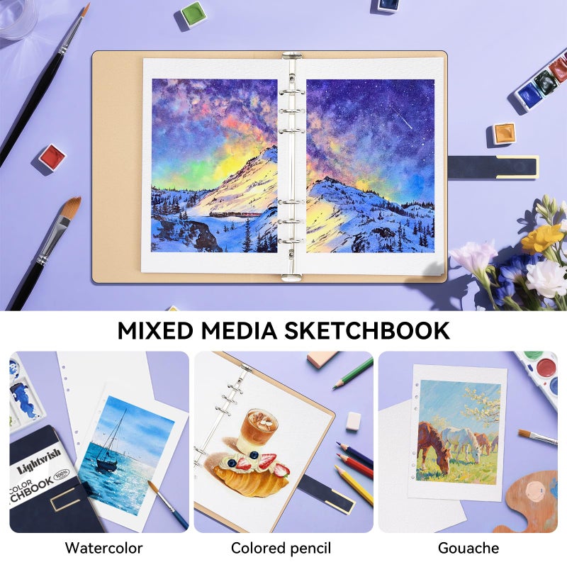 Lightwish Watercolor Sketchbook,100% Cotton Acid Free Watercolor Journal,600gsm Cold Press Watercolor Paper for Artists,Adults,Students,12 Sheets,5.8 * 8.2 Inches Paper - Image 3