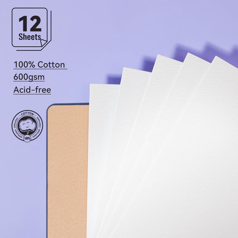 Lightwish Watercolor Sketchbook,100% Cotton Acid Free Watercolor Journal,600gsm Cold Press Watercolor Paper for Artists,Adults,Students,12 Sheets,5.8 * 8.2 Inches Paper - Image 2
