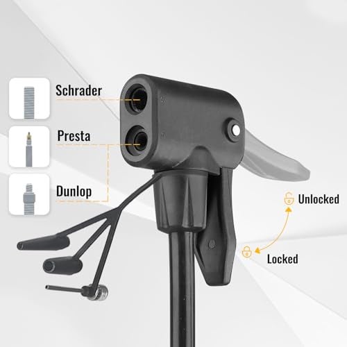MOHEGIA Bike Floor Pump with Gauge,Air Bicycle Pump Inflator with High Pressure 160 PSI,Fits Schrader and Presta Valve - Image 3