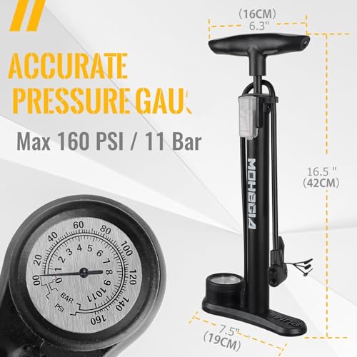 MOHEGIA Bike Floor Pump with Gauge,Air Bicycle Pump Inflator with High Pressure 160 PSI,Fits Schrader and Presta Valve - Image 5