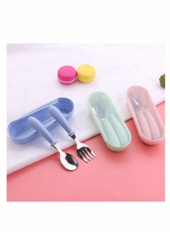 KASTWAVE 1 Sets Toddler Utensils latware, with Silicone Handle Kids Eating Utensils Fork Spoon Stainless Steel Cutlery Set Children Cutlery with Travel Cases  - Image 2