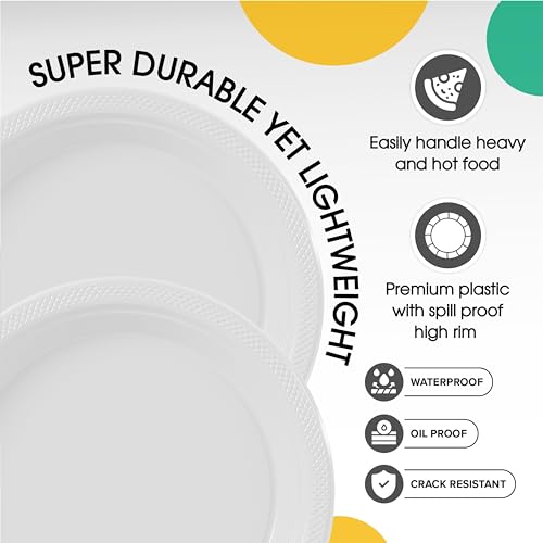 Exquisite أطباق عشاء بلاستيكية بيضاء رائعة بحجم 9 بوصة - مجموعة disposable قوية تتكون من 50 قطعة للحفلات - Image 4