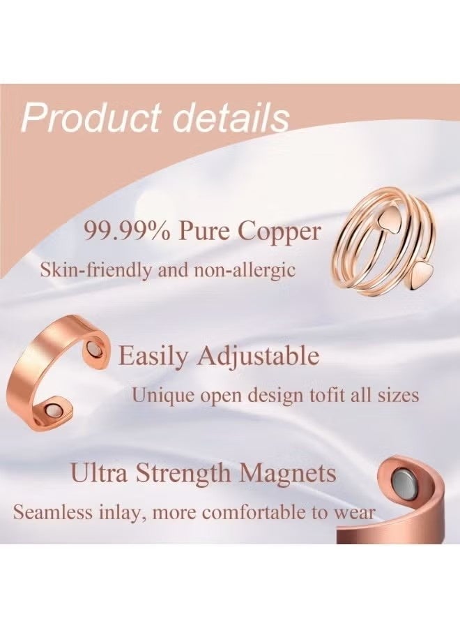خاتم نحاسي من قطعتين للنساء قابل للتعديل، خاتم نحاسي عتيق نقي صلب - Image 5