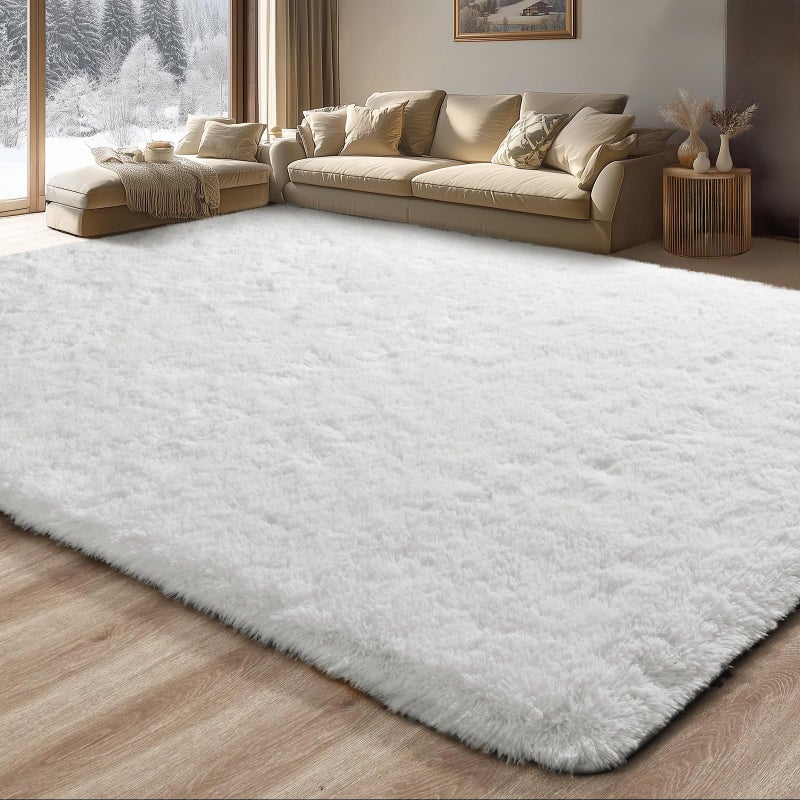 Merelax Soft Modern Indoor Large Shaggy Rug for Livingroom Bedroom Dorm Kids Room Home Decorative NonSlip Plush Fluffy Furry Fur Area Rugs Comfy Nursery Accent Floor Carpet 6x9 Feet Ivory