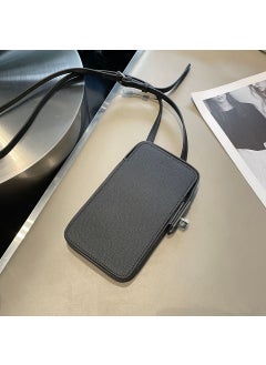 Fashionable Versatile Lock Buckle Mobile Phone Bag Palm Print Genuine Leather Box Bag Simple Solid Color Crossbody Mini Bag For  Black