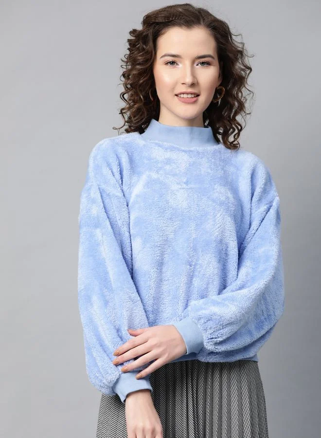 SASSAFRAS Faux Fur Relaxed Fit Balloon Sleeve Sweater by Styli