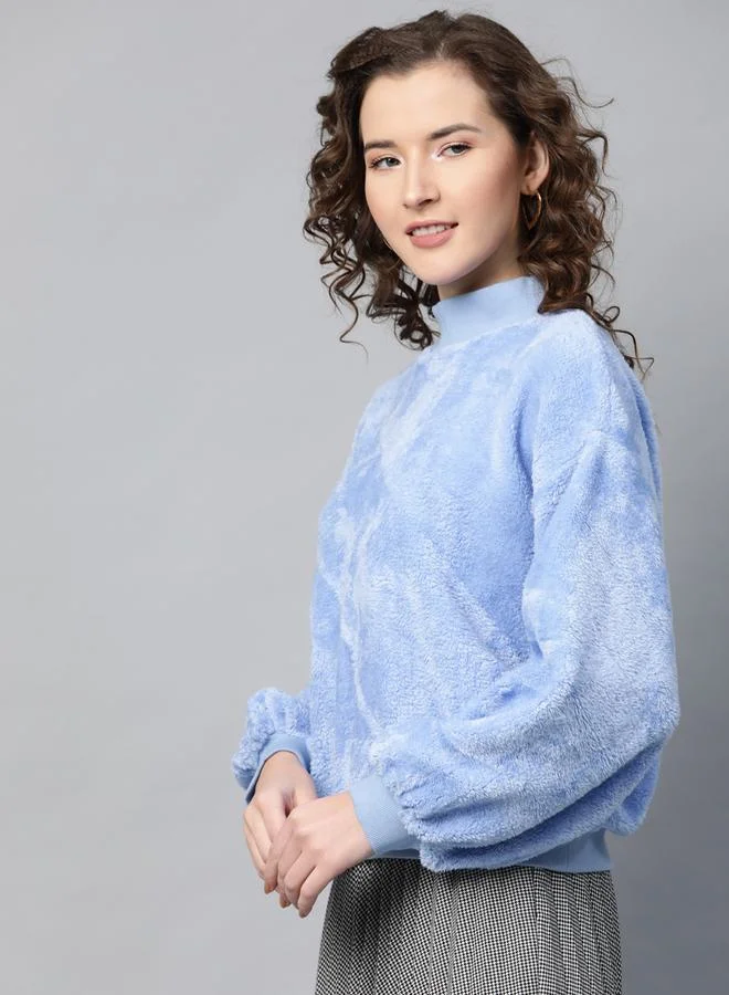 SASSAFRAS Faux Fur Relaxed Fit Balloon Sleeve Sweater by Styli