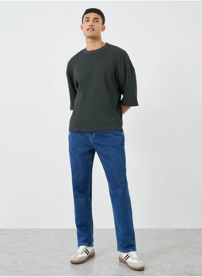 Styli Styli Solid Boxy Fir Round Neck T-Shirt
